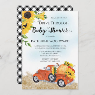 Invitation Automne Citrouille Truck Drive Via Baby shower Inv