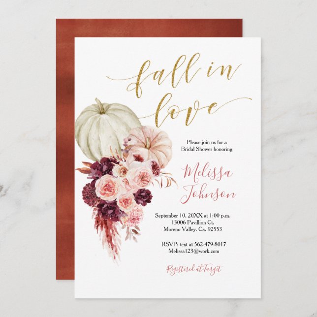 Invitation Automne Corail Bourgogne automne en amour invitati (Devant / Derrière)