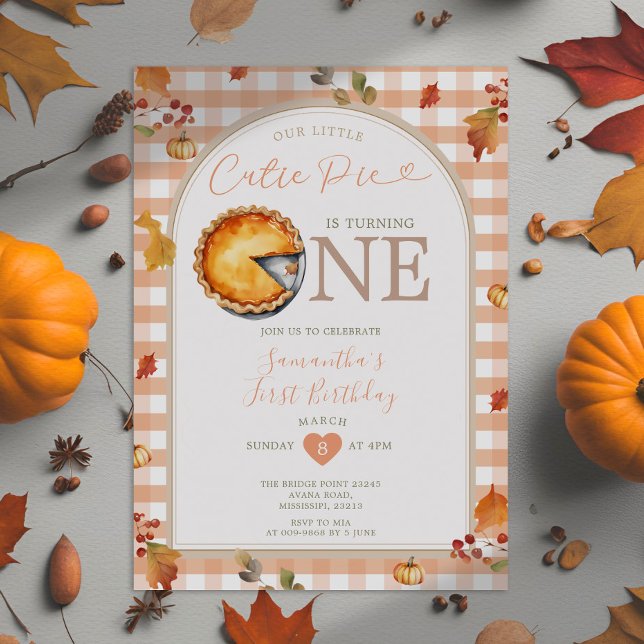 Invitation Automne Cutie Pie Rustique Orange En vichy 1er ann (Créateur téléchargé)