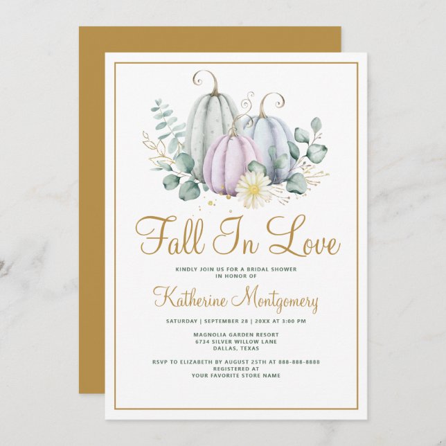 Invitation Automne dans l'amour Citrouille verdure Fête des m (Devant / Derrière)