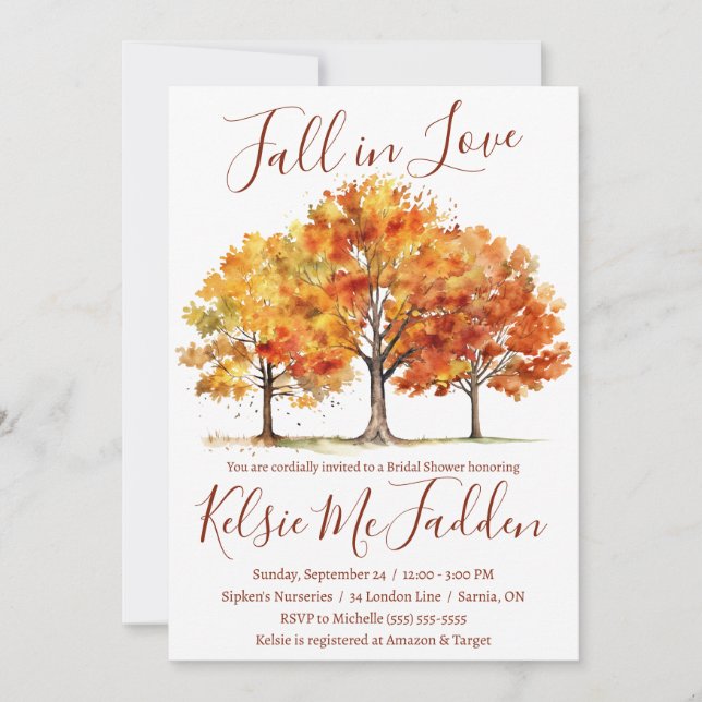 Invitation Automne dans l'amour, Les érables, Fête des mariée (Devant)