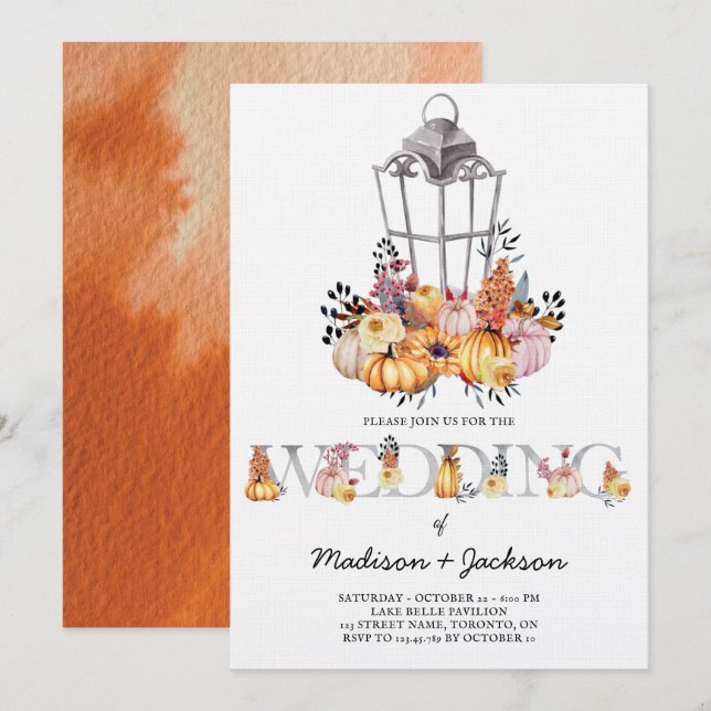 Invitation Automne de l'aquarelle Mariage de lanterne (Devant / Derrière)