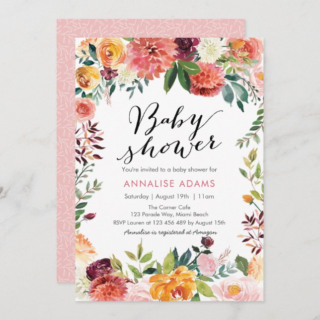 Invitation Automne de l'invitation | de baby shower floral (Devant / Derrière)