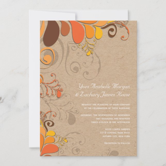 Invitation Automne Déco Automne Floral Fils Kraft Mariage pap (Devant)