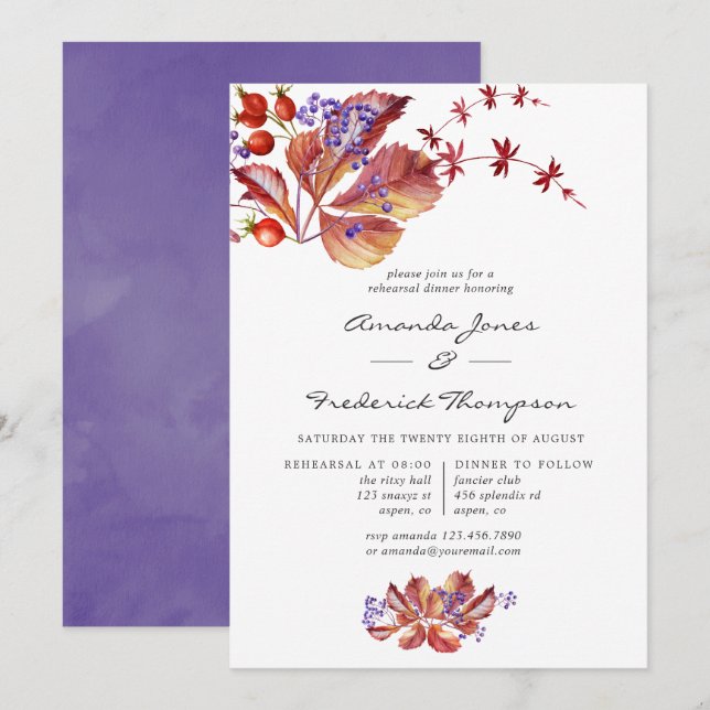 Invitation Automne - Dîner de répétition aquarelle d'automne (Devant / Derrière)
