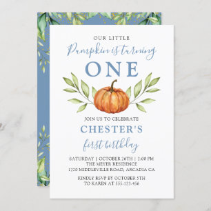Invitation Automne Dusty Bleu Petit Citrouille Premier annive