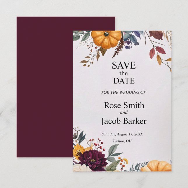 Invitation Automne Elegance Wedding Enregistrer la date Invit (Devant / Derrière)