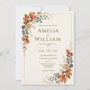 Invitation Automne Élégant Feuille Rustique Mariage Intempore