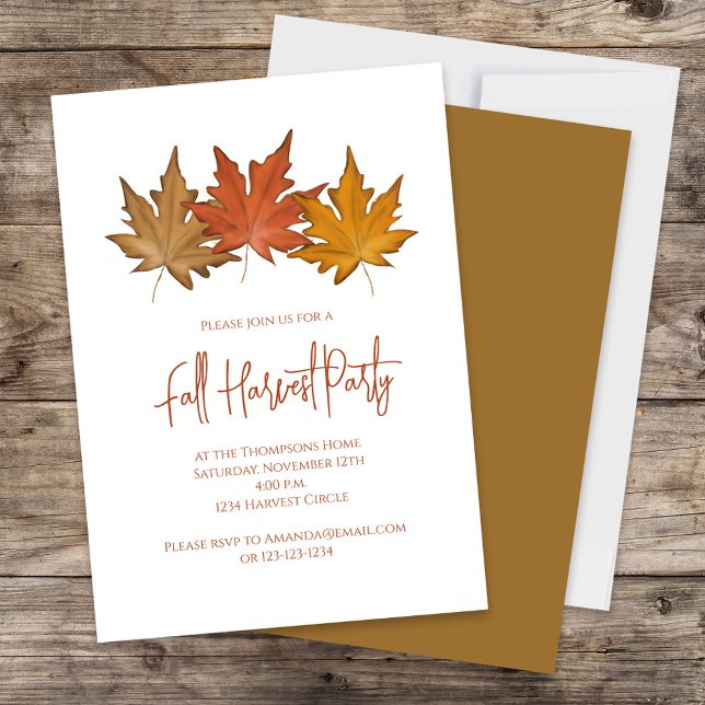 Invitation Automne Élégant Feuilles d'automne Feuilles minima (Simple Fall Harvest Party Invitation with Botanical Autumn Foliage. )