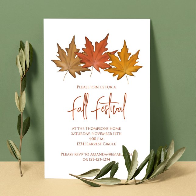 Invitation Automne Élégant Feuilles d'automne Feuilles minima (watercolor Autumn fall greenery foliage and calligraphy invitation. )