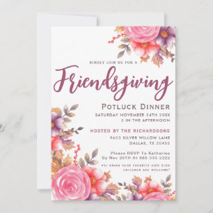 Invitation Automne Élégant Floral Friendsgiving Potluck Dîner