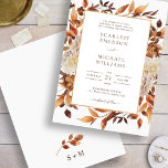Invitation Automne Elegant Mariage Feuille<br><div class="desc">Cette élégante invitation de mariage présente de belles aquarelles peintes à la main feuilles d'orange et de terre cuite, dahlias crème et beige, et de beaux roses rouille et marron sur un arrière - plan blanc, parfait pour un mariage d'automne! Le dos de l'invitation a une belle branche de feuilles...</div>