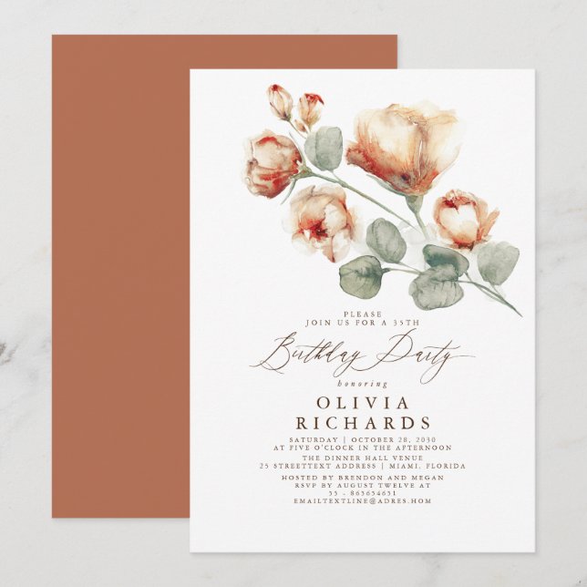 Invitation Automne Élégant Romantique Floral Anniversaire (Devant / Derrière)