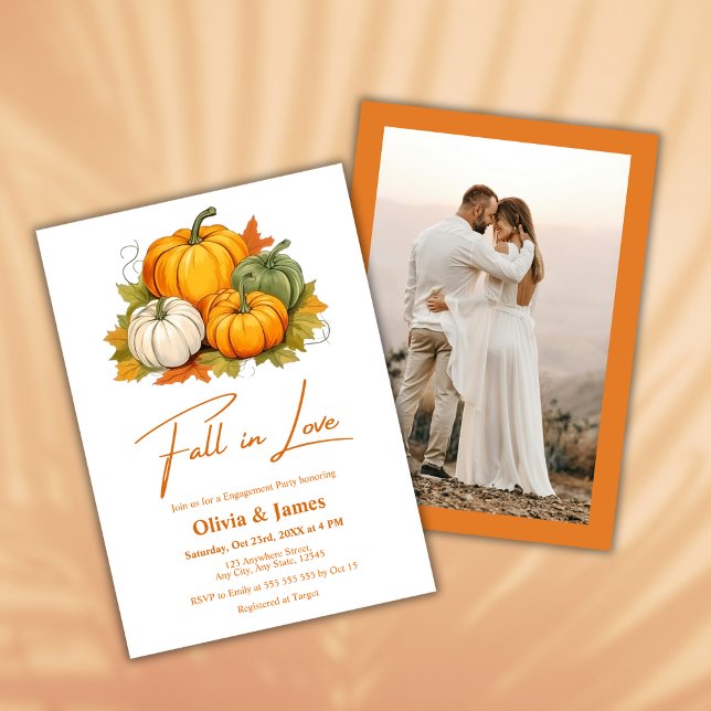 Invitation Automne en amour Rustique Citrouille Automne (Fall in Love Autumn Rustic Pumpkin Fall Engagement Party Invitation    )