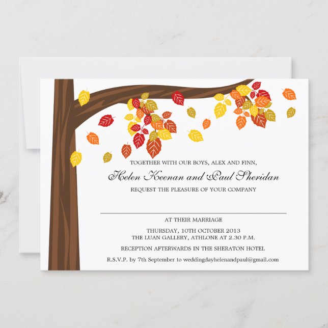 Invitation Automne en chute Feuille Mariage V3 (Devant)