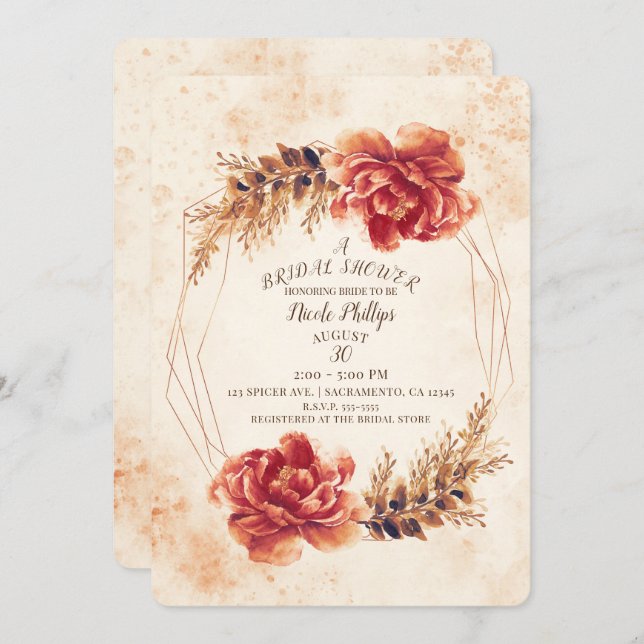 Invitation Automne Épice d'automne Fête des mariées d'aquarel (Devant / Derrière)