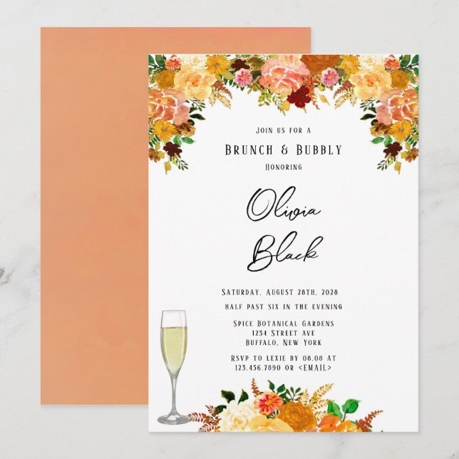 Invitation Automne Épice Peony Brunch et Bubbly (Devant / Derrière)