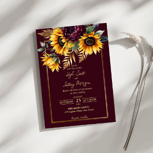Invitation Automne été mariage bordeaux tournesols