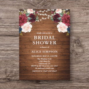 Invitation Automne Fête des mariées Florale en bois rustique
