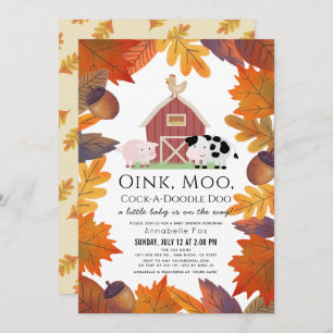 Invitation Automne Feuilles Animaux de ferme Baby shower Barn
