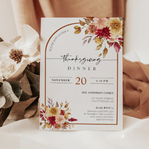Invitation Automne Feuilles Boho Arc Citrouille Thanksgiving