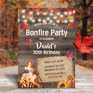 Invitation Automne Feuilles Bonfire Party Rustic Grange Anniv