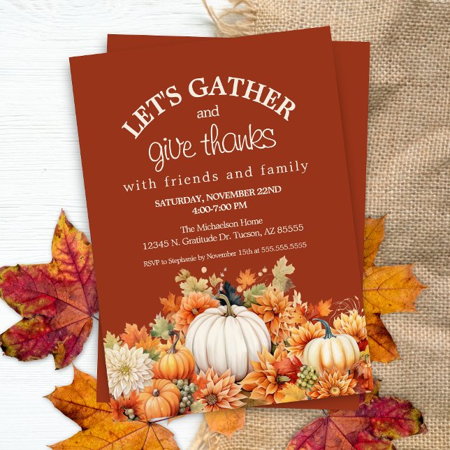 Invitation Automne Feuilles D'Automne Rassemblons Thanksgivin (fall leaves and pumpkin theme rustic friendsgiving thanksgiving party invitation lets gather)