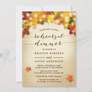Invitation Automne Feuilles Lumières Burlap Automne Dîner de