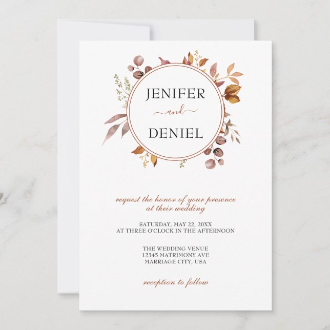 Invitation Automne Feuilles Russe Pays Boho Mariage (Devant)
