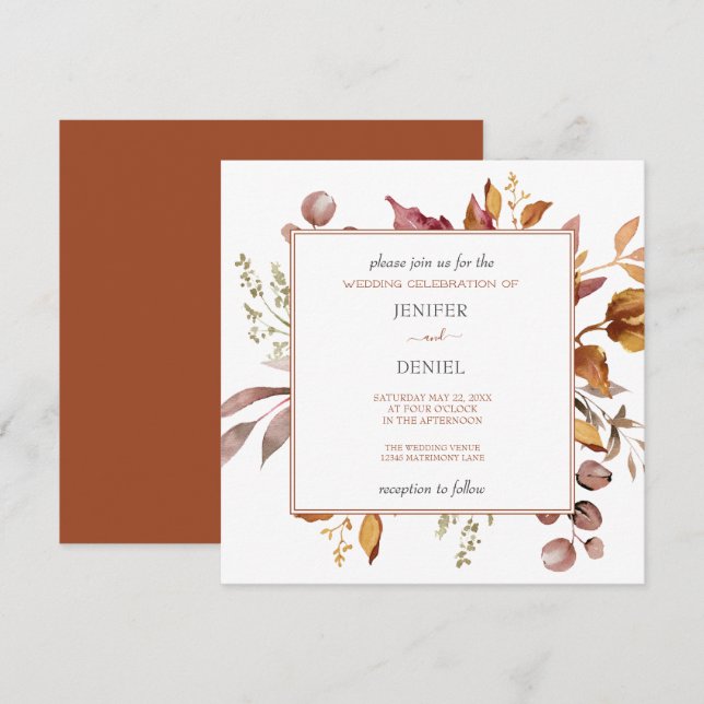 Invitation Automne Feuilles Russe Pays Boho Mariage (Devant / Derrière)