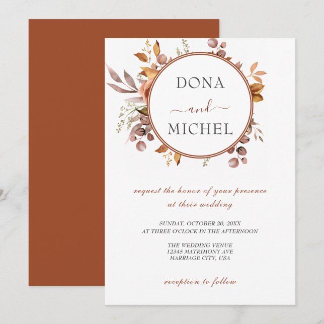 Invitation Automne Feuilles Russe Pays Boho Mariage (Devant / Derrière)