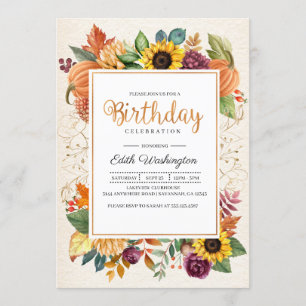 Invitation Automne Feuilles Tournesol Automne Anniversaire In
