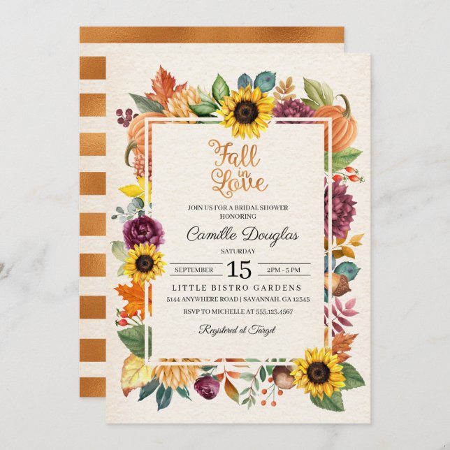 Invitation Automne Feuilles Tournesol Bridal Douche Invitatio (Devant / Derrière)