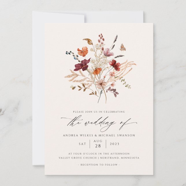 Invitation Automne Fleur sauvage Bouquet Vintage Mariage (Devant)