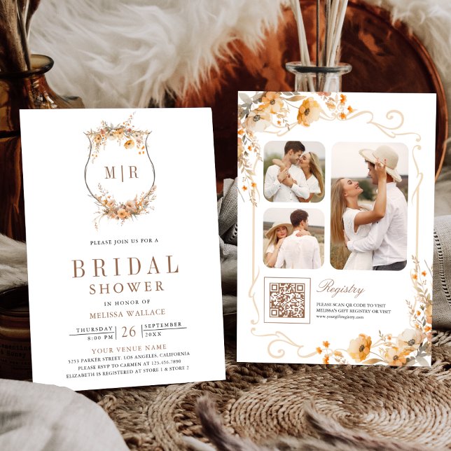 Invitation Automne Fleur sauvage Crest Crest QR Code Fête des (Créateur téléchargé)