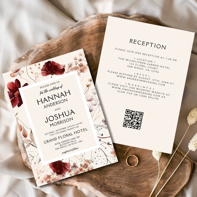 Invitation Automne Fleur sauvage Floral Boho QR Code Mariage (Créateur téléchargé)
