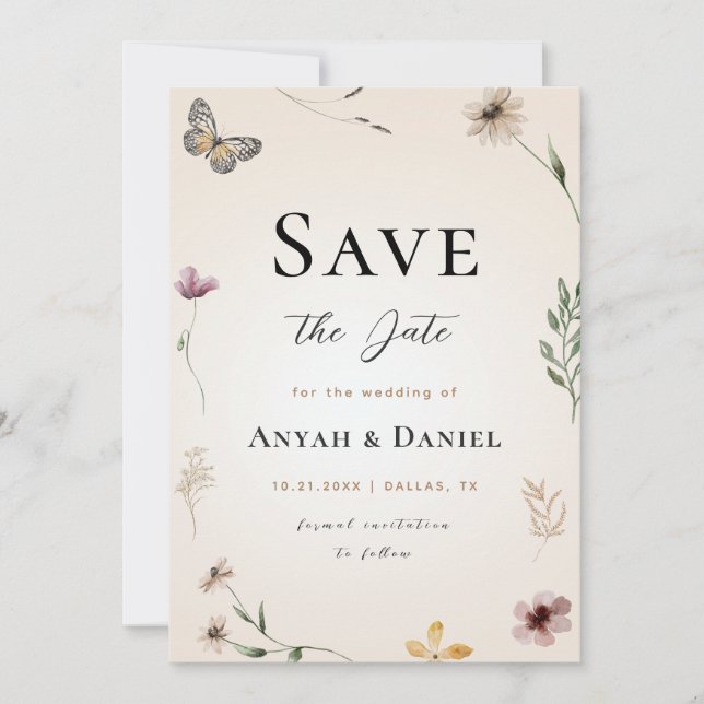 Invitation Automne Fleur sauvage Papillon Nature Fleur séché (Devant)