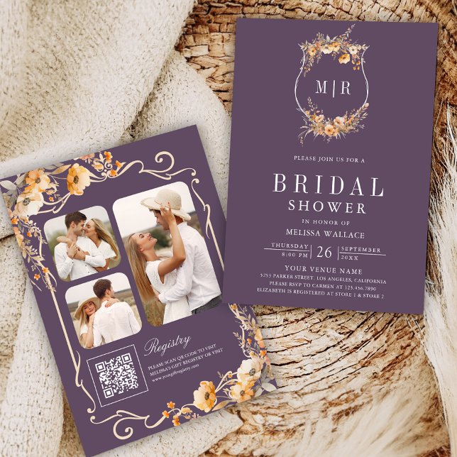 Invitation Automne Fleur sauvage QR Code Dusty Purple Fête de (Créateur téléchargé)