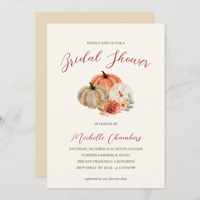 Invitation Automne Fleurs Citrouilles Élégante Fête des marié (Devant / Derrière)