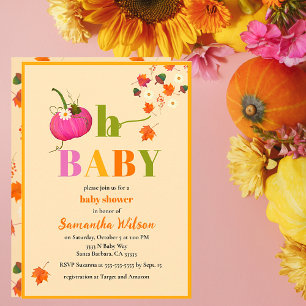 Invitation Automne Fleurs Citrouilles Fille Baby shower rose