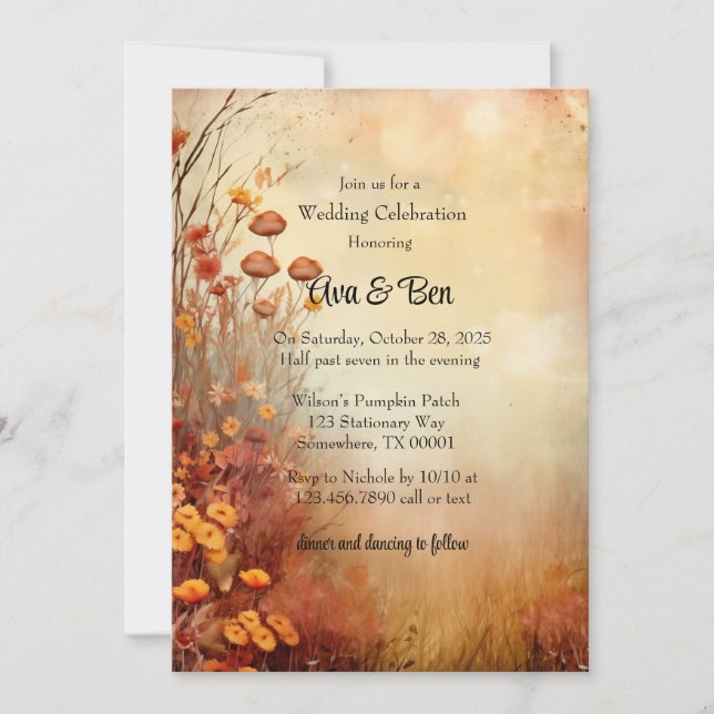 Invitation Automne Fleurs orange Fête Mariage rustique (Devant)