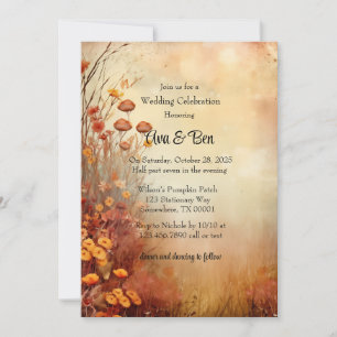 Invitation Automne Fleurs orange Fête Mariage rustique