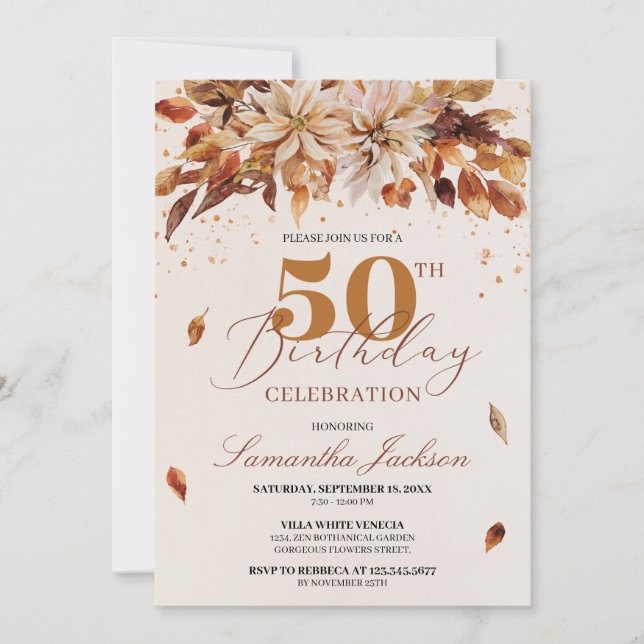Invitation Automne Fleurs orange Marigold Cooper 50e annivers (Devant)