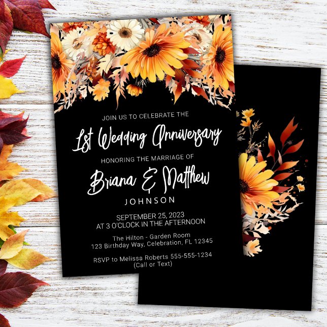 Invitation Automne Floral 1er anniversaire Mariage (Créateur téléchargé)