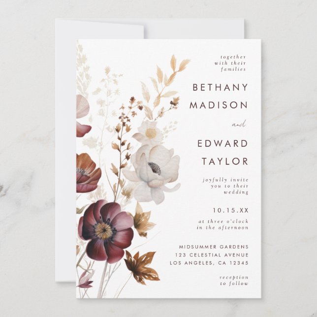 Invitation Automne Floral All-In-One Mariage (Devant)