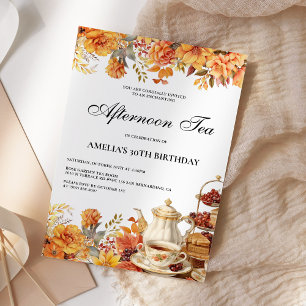 Invitation Automne Floral après-midi Thé fête d'anniversaire