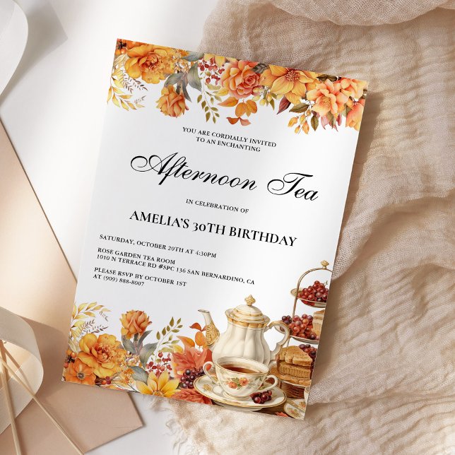 Invitation Automne Floral après-midi Thé fête d'anniversaire (Créateur téléchargé)