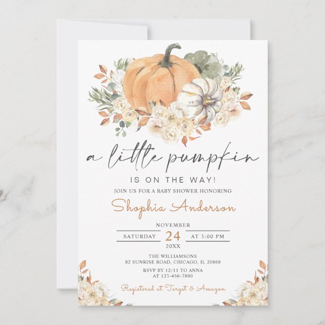 Invitation Automne Floral Automne Un Petit Baby shower Citrou (Devant)