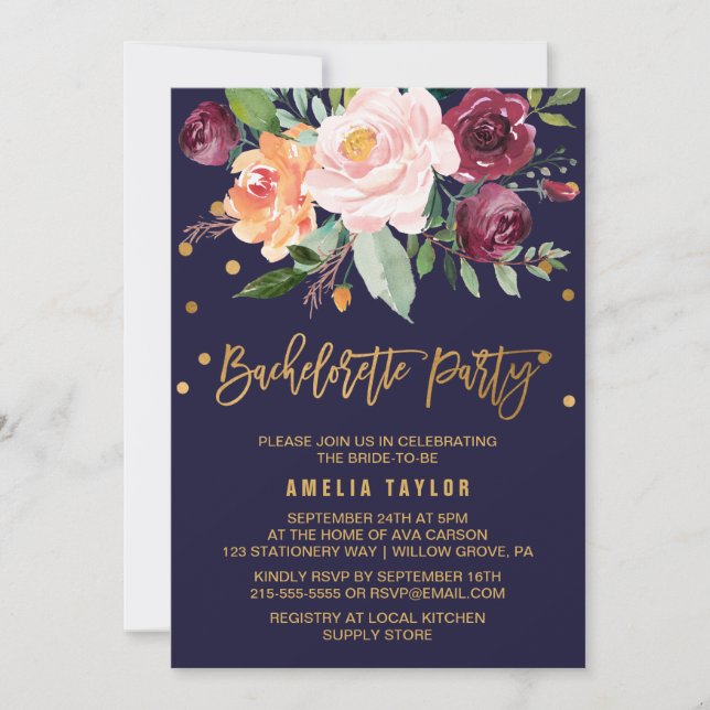 Invitation Automne Floral | Bachelorette de sauvegarde de cou (Devant)