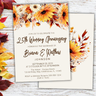 Invitation Automne Floral Beige 25e anniversaire Mariage